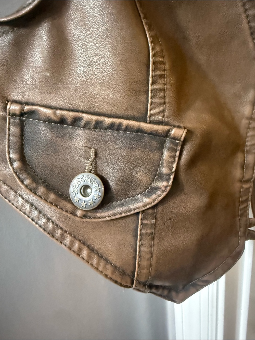 Last Kiss Brown Faux Leather Button-Front Vest - Picture 2 of 7